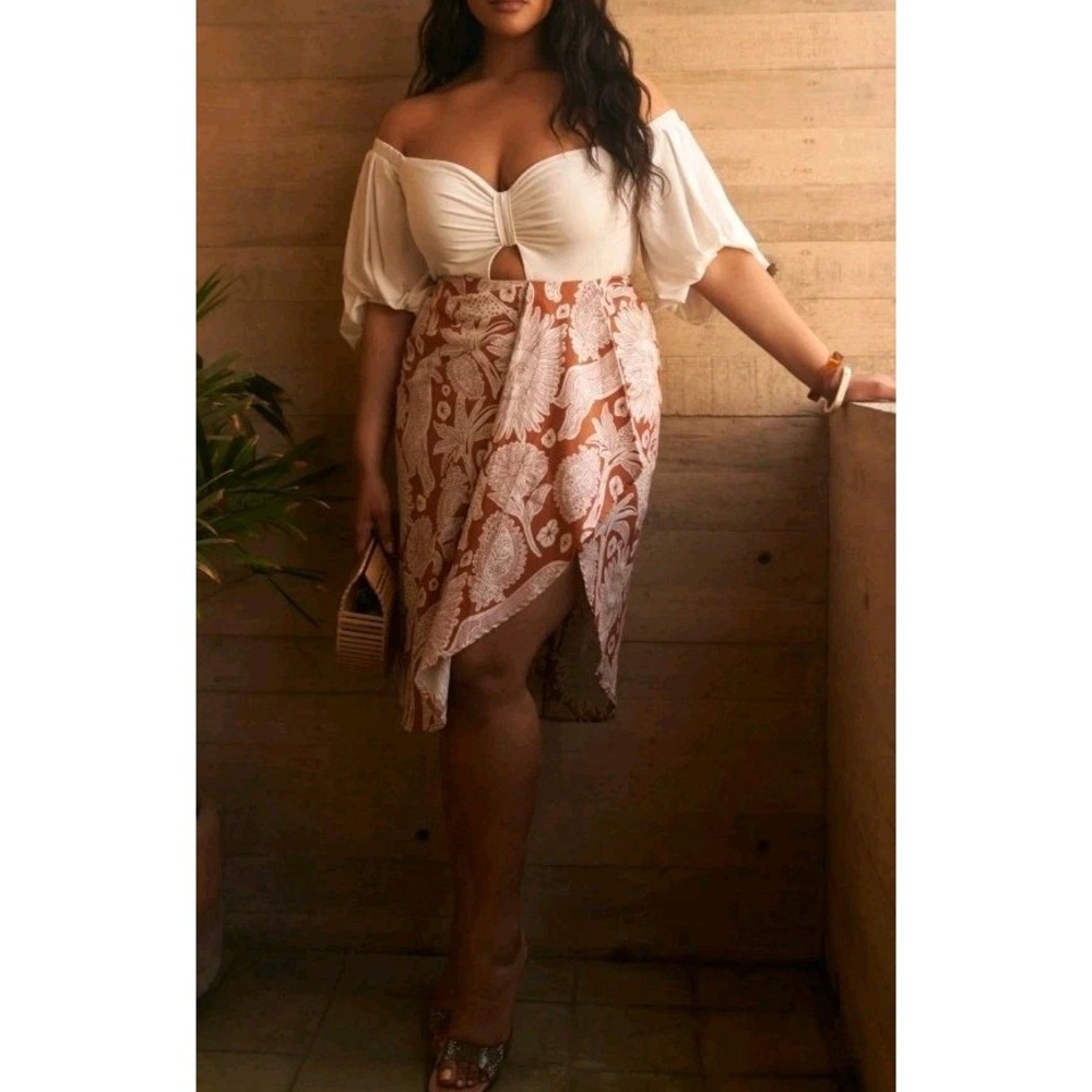 Fashion to Figure Faux Wrap Linen Hi Low Skirt Knee-length Slip Linen Cotton 3XL